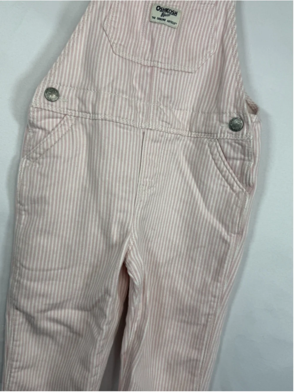 Oshkosh B’Gosh Pink Overalls 4T Toddler Pink & White Stripe EUC